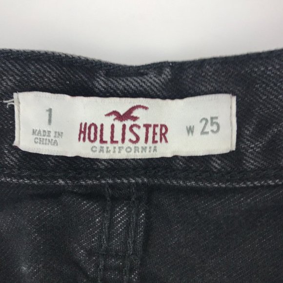 Hollister High Waisted Jean Short Shorts Black Denim Button Up Size 1 Waist 25 - Picture 5 of 5